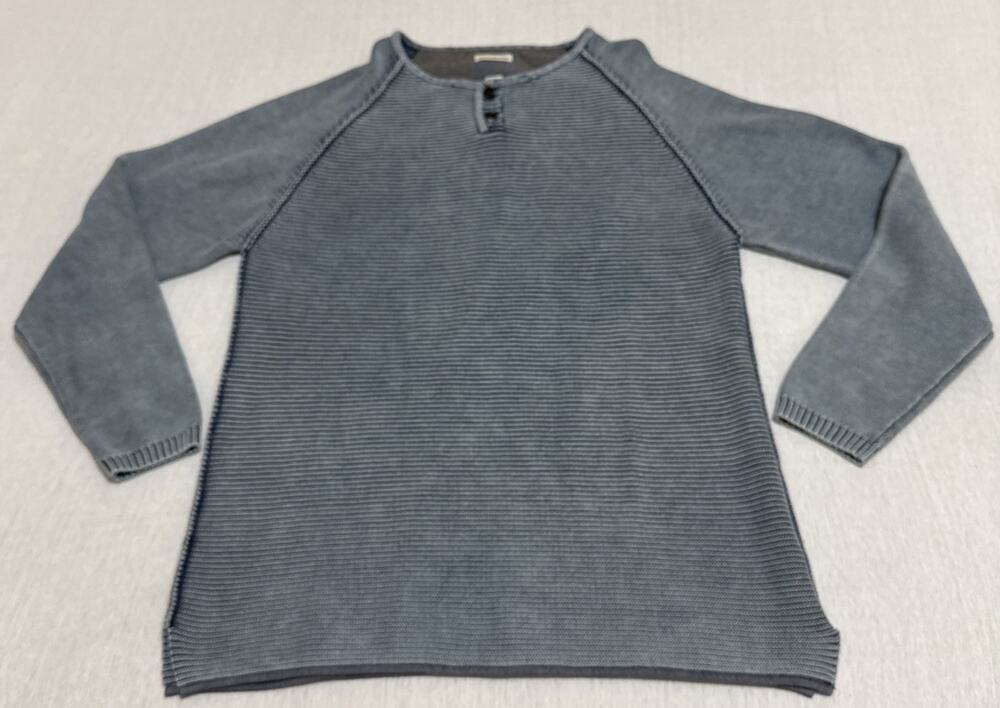 Carbon 2 Cobalt Sweater Mens XL Waterman Henley Ribbed Heavyweight Pullover EUC